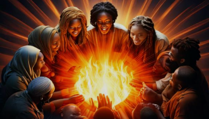 a-vibrant-illustration-of-a-diverse-group-of-people-forming-a-circle-with-a-glowing-flame-in-the-center-representing-faith-and-the-presence-of-the-holy-spirit